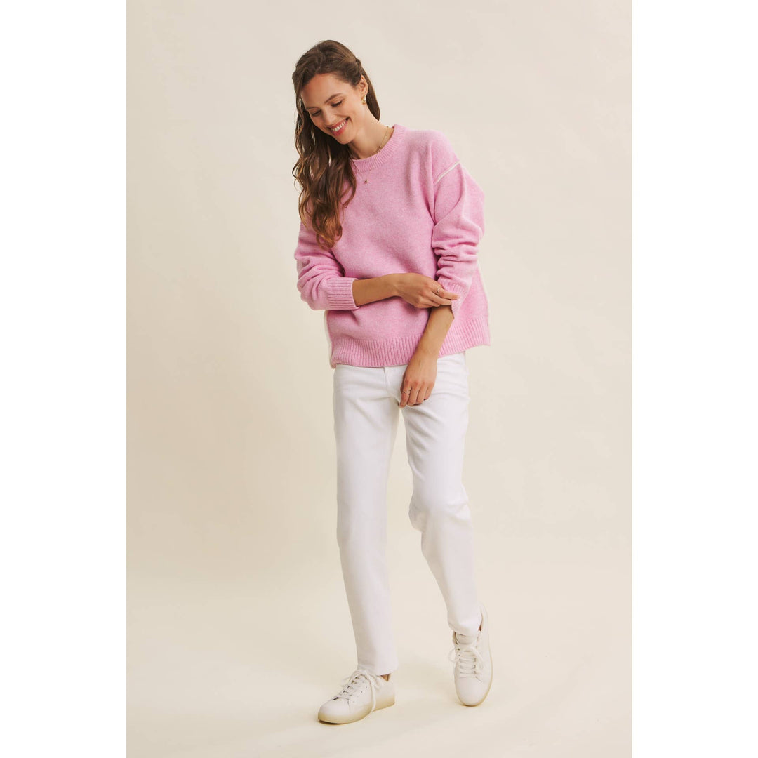 Contrast Seam Soft Knit Sweater | Relaxed Fit Pullover