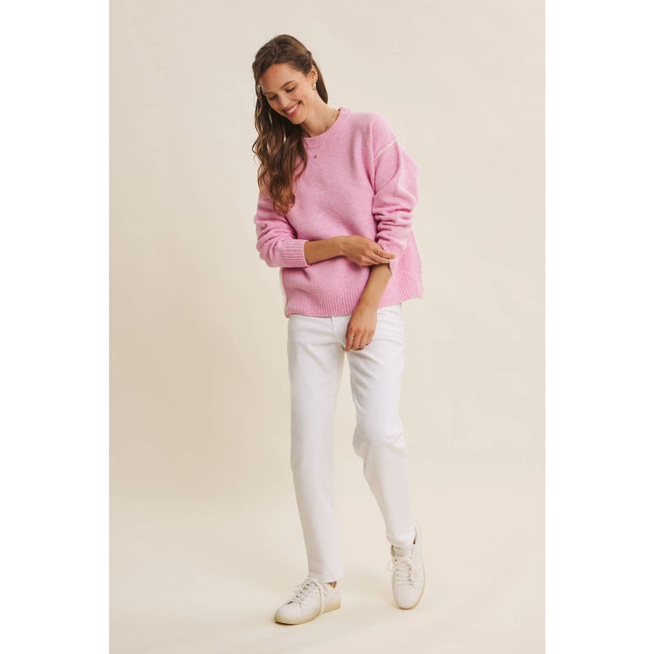 Contrast Seam Soft Knit Sweater | Relaxed Fit Pullover