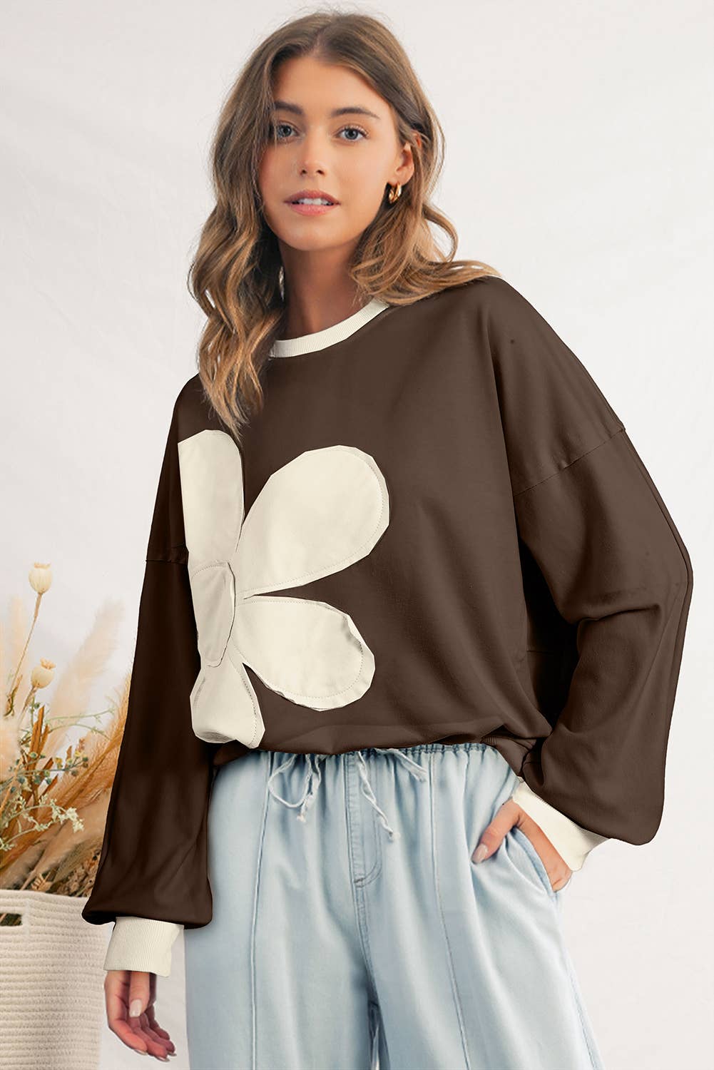 Flower Patch Drop Shoulder Loose Fit Top | S-XL