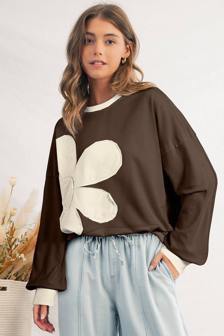 Flower Patch Drop Shoulder Loose Fit Top | S-XL