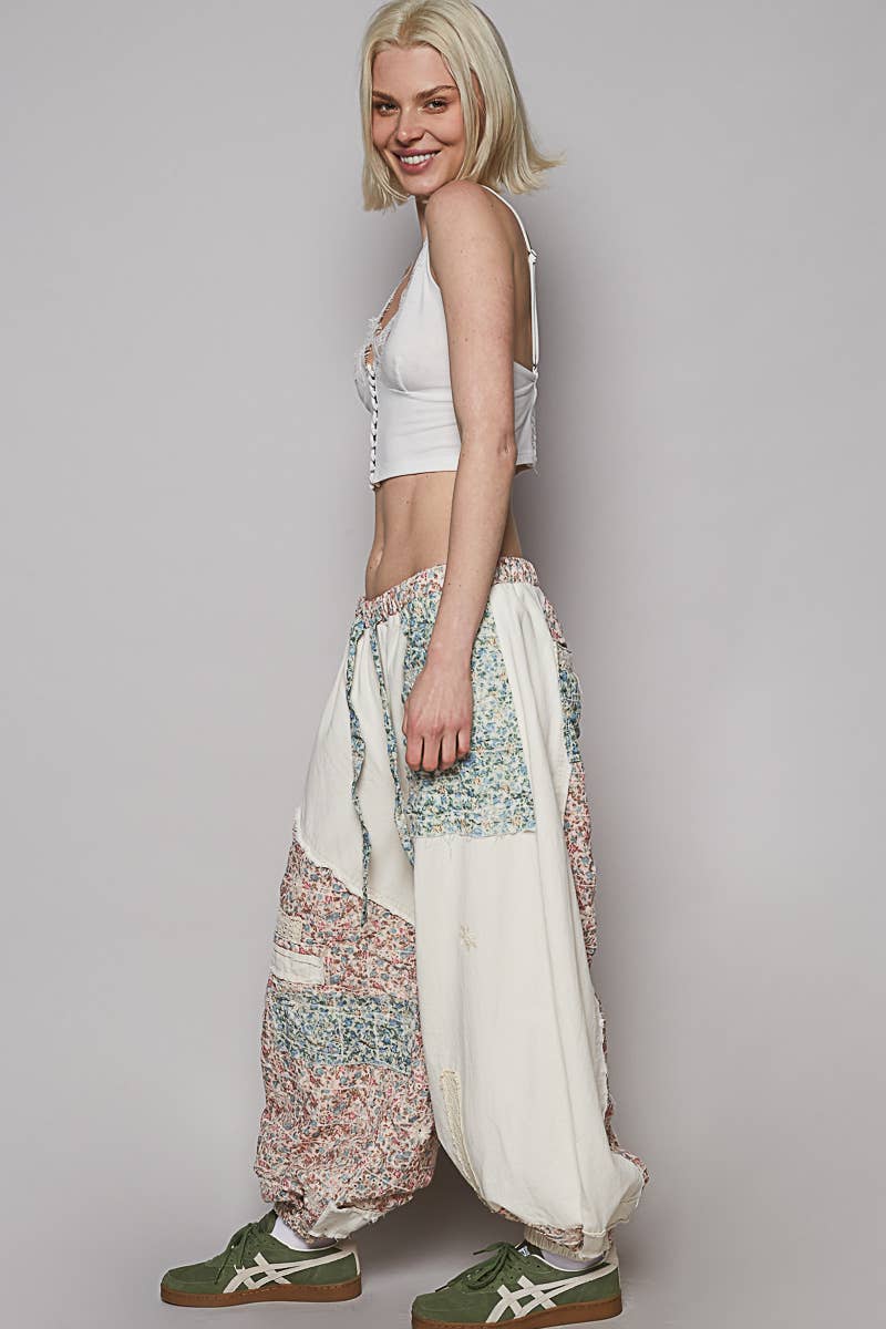 Floral print Patchwork Twill Joger Pants