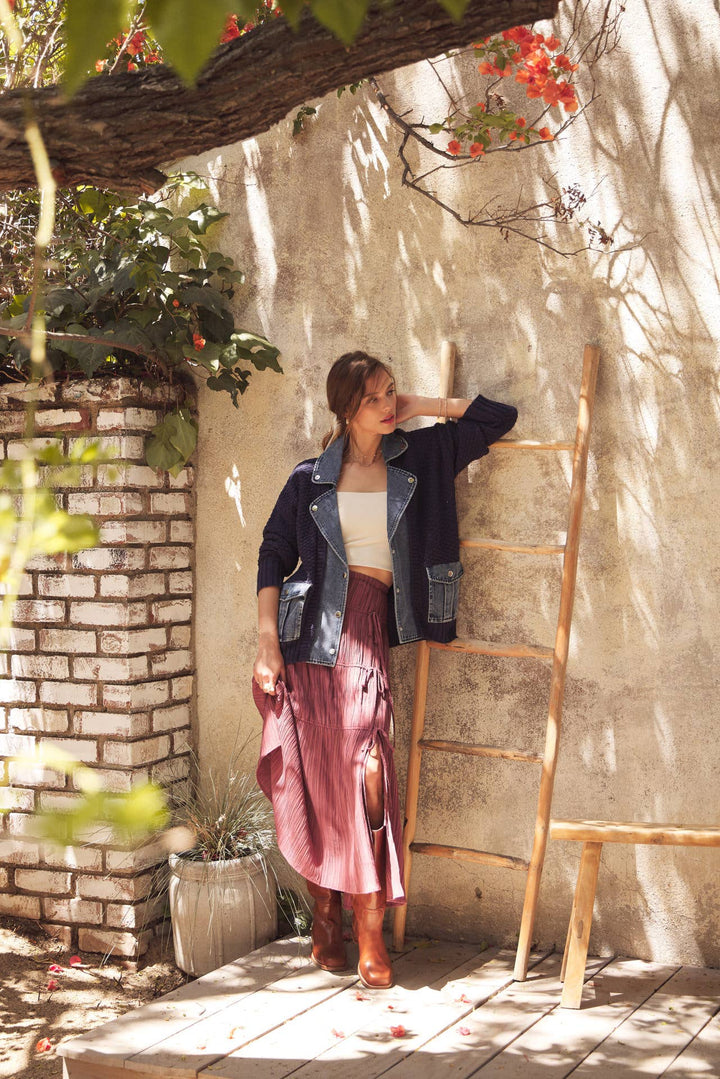 The Blake Mixed Media Denim Cardigan