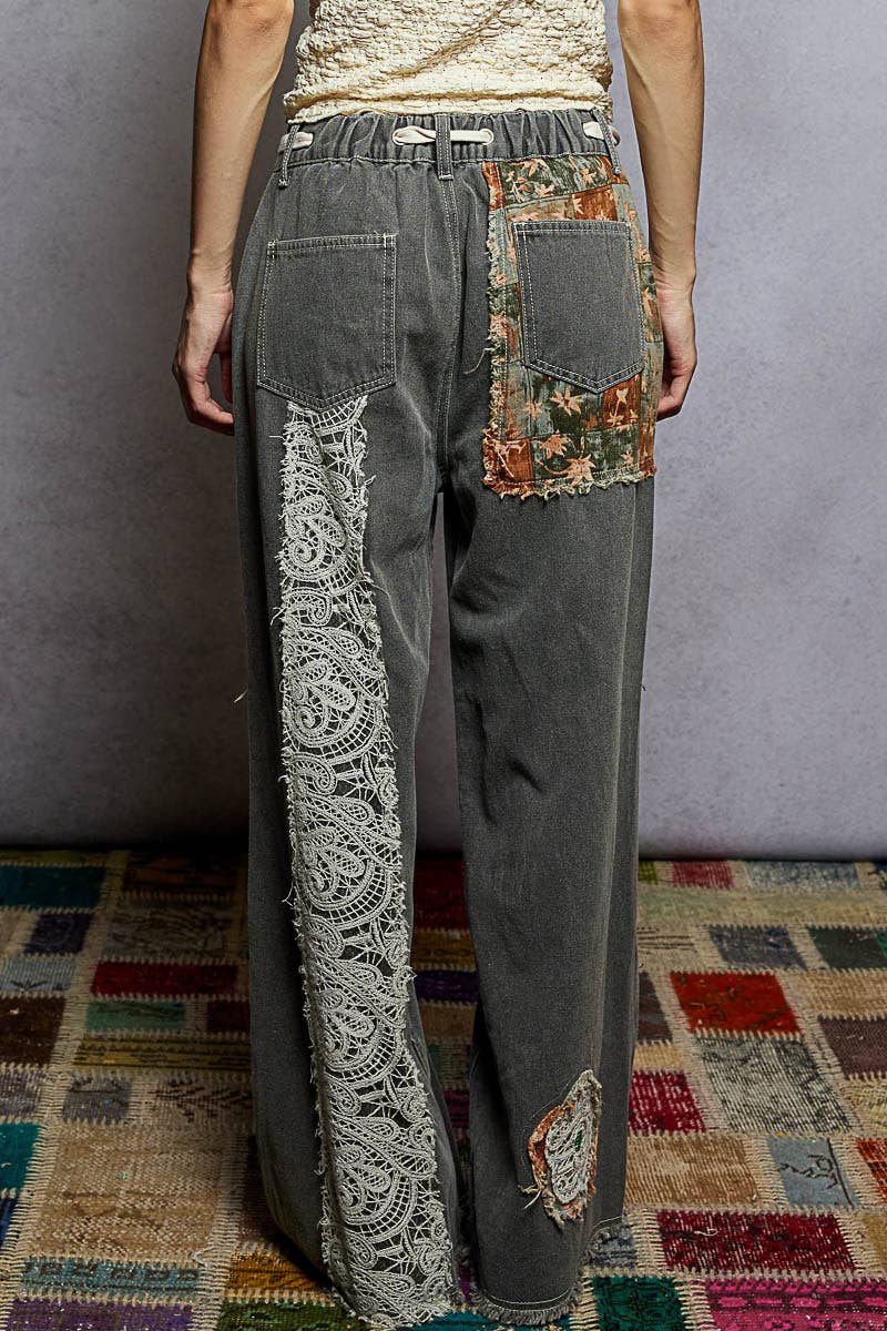 Drawstring Floral Patch Denim Pants – Effortless Boho Denim