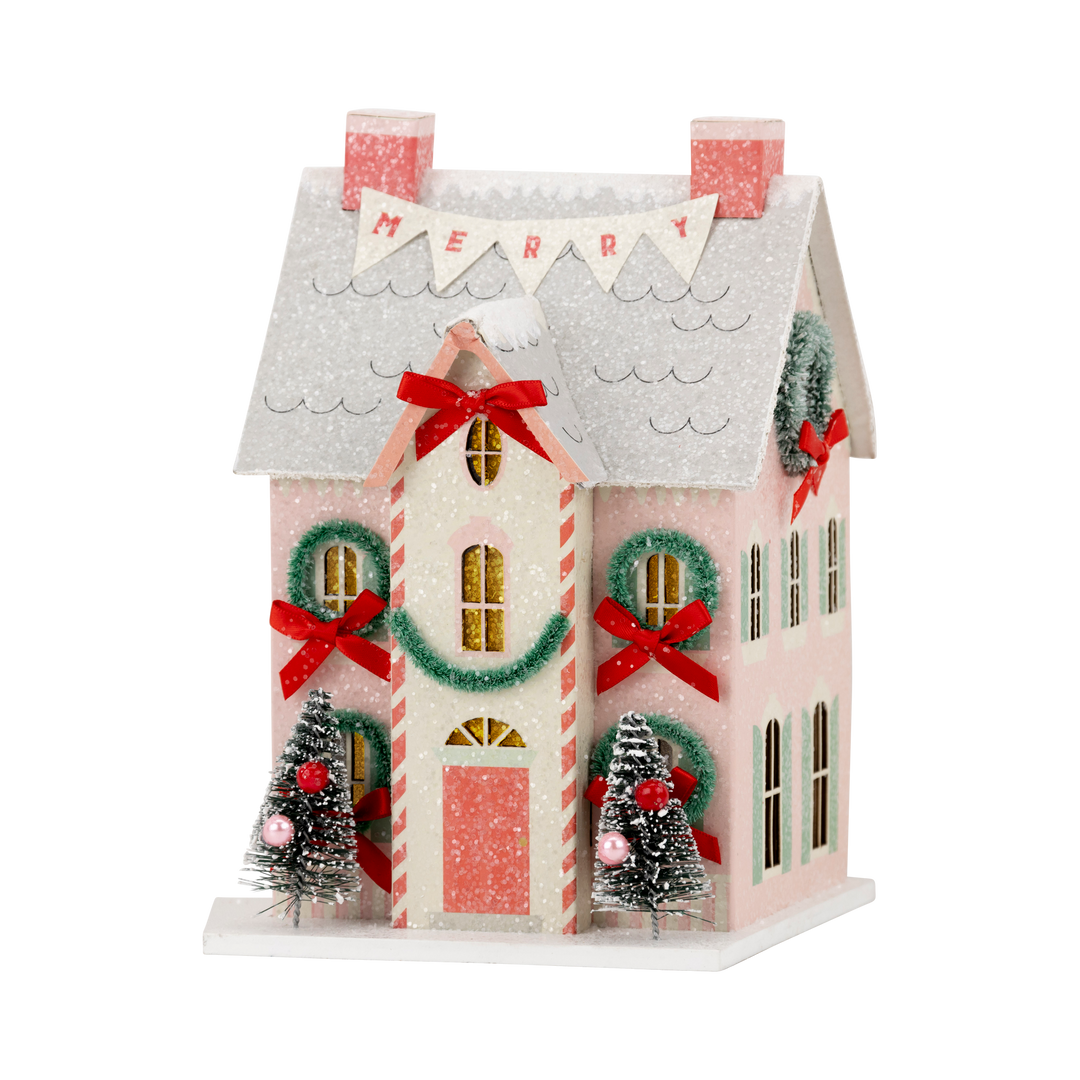 VIL1154 - Pink Merry Light Up Christmas Village House