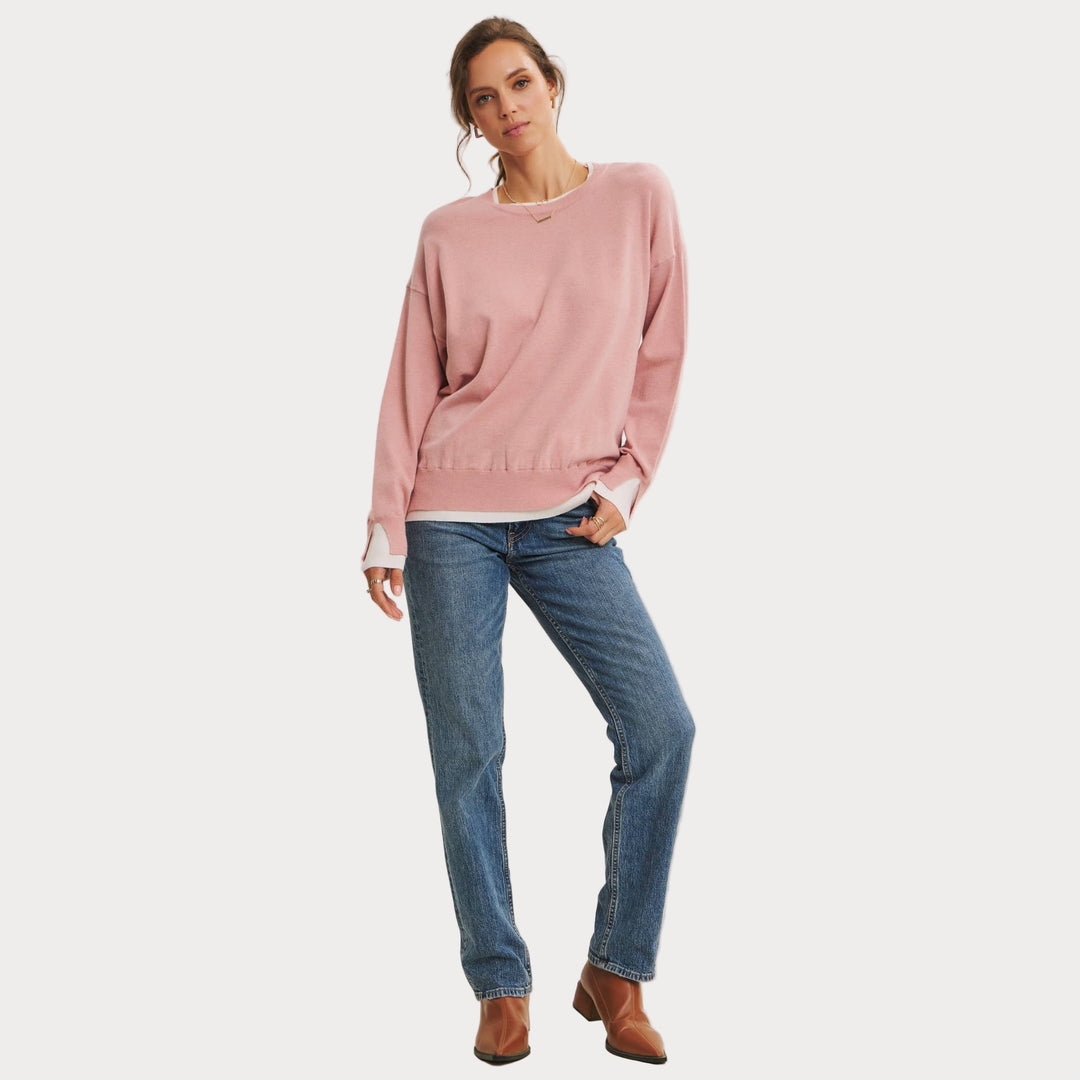 Lightweight Two-Tone Sweater | Soft Viscose Layered-Look Knit