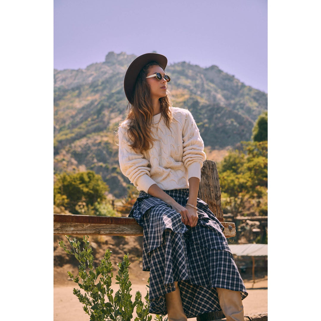 Pearl Embellished Wool Cable Knit Tunic – Conscious Glamour