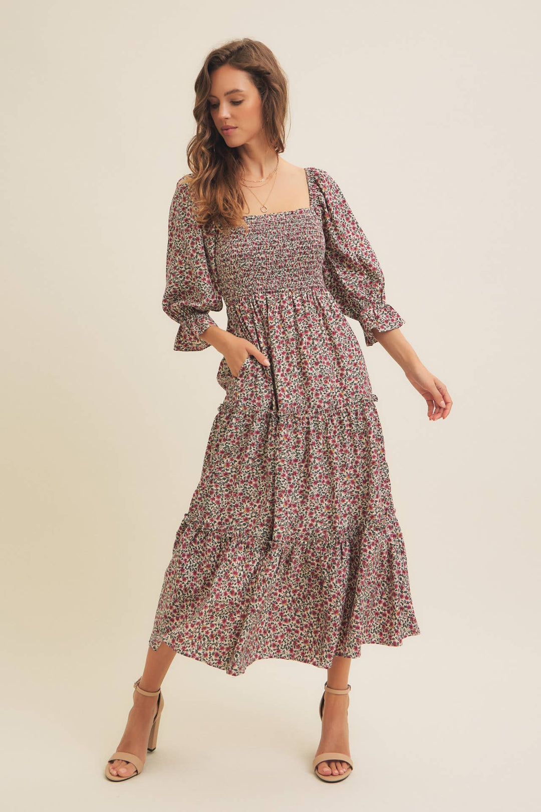 Floral Smocked Dress w/ Tiered Ruffles