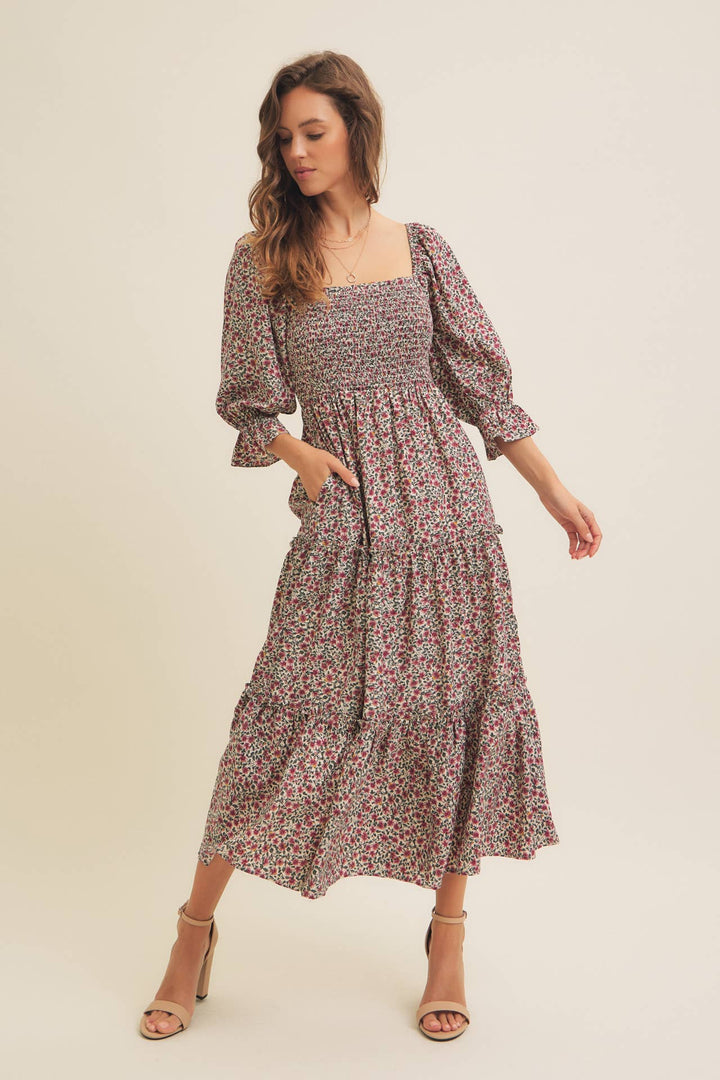 Floral Smocked Dress w/ Tiered Ruffles
