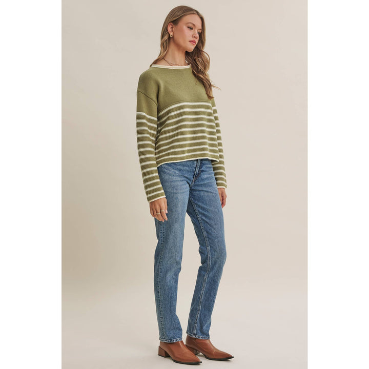 COZY CABIN CONTRAST STRIPE RELAXED SWEATER TOP