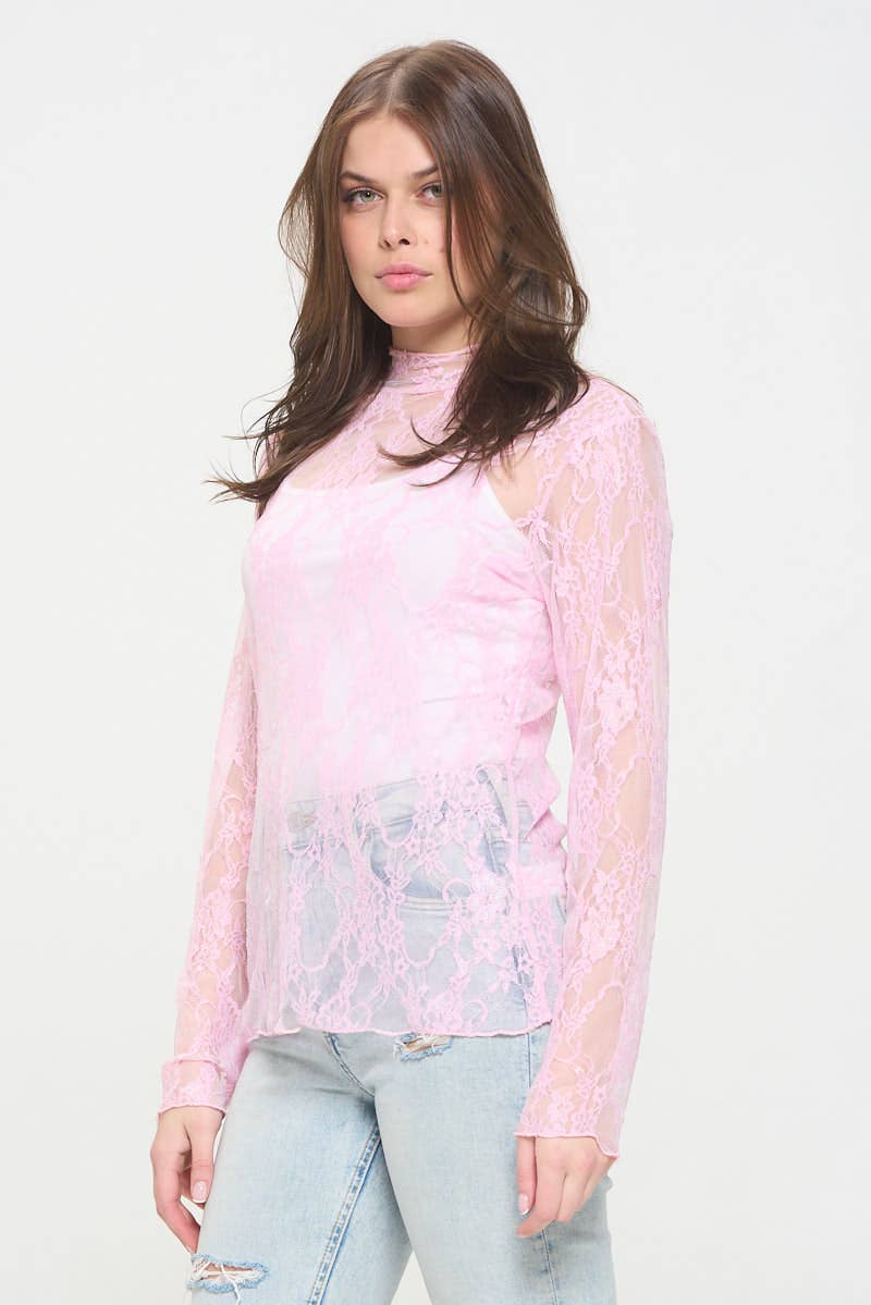 Floral Print Lace Long Sleeve Top