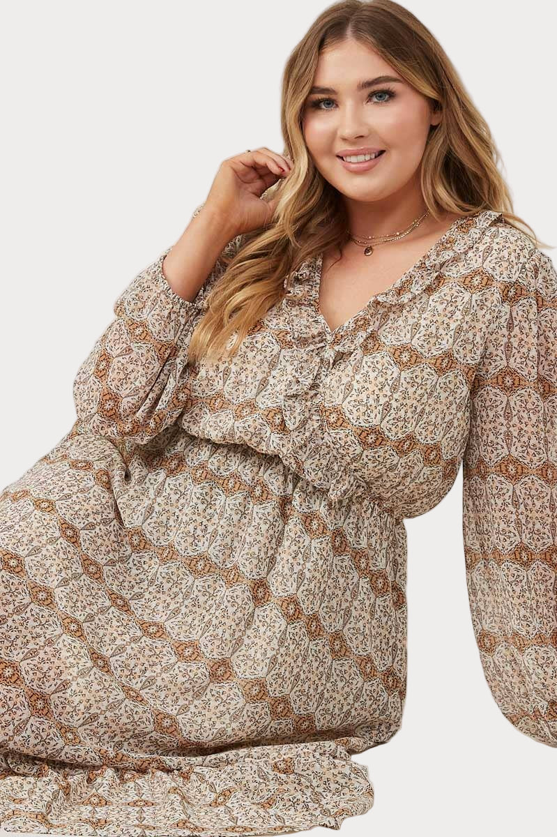 Golden Meadow Midi Dress – Timeless Boho Style
