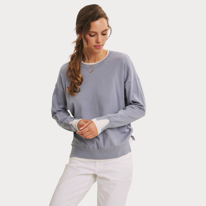 Lightweight Two-Tone Sweater | Soft Viscose Layered-Look Knit