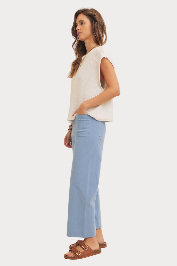 High Waisted Wide Leg Crop Pants | Linen Blend