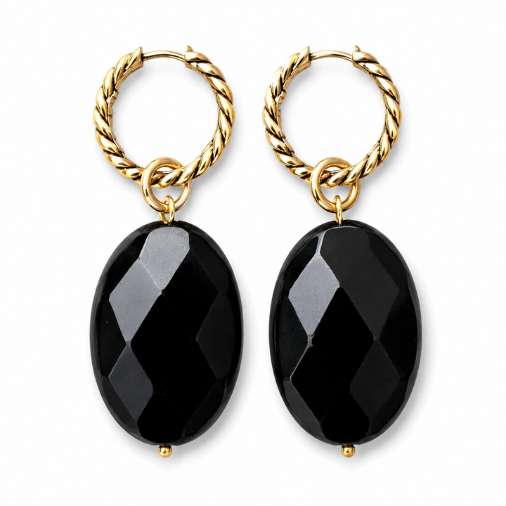 Black Onyx Toggle Choker & Huggie Earring Set