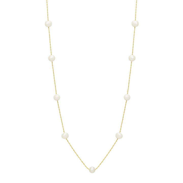 gold necklace with floating freshwater pearls on delicate chain