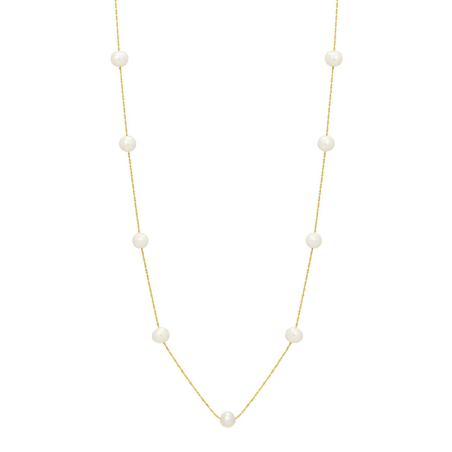 gold necklace with floating freshwater pearls on delicate chain