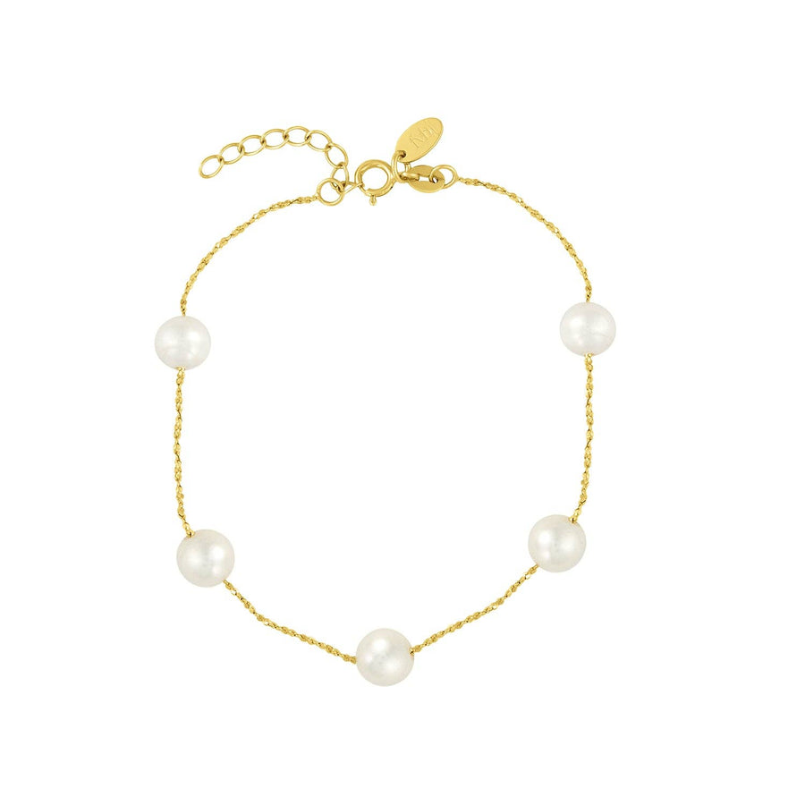 gold bracelet with floating freshwater pearls on delicate chain
