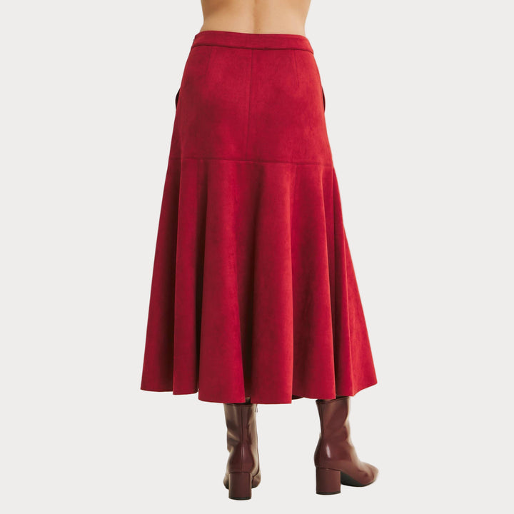 Vegan Suede A-Line Midi Skirt