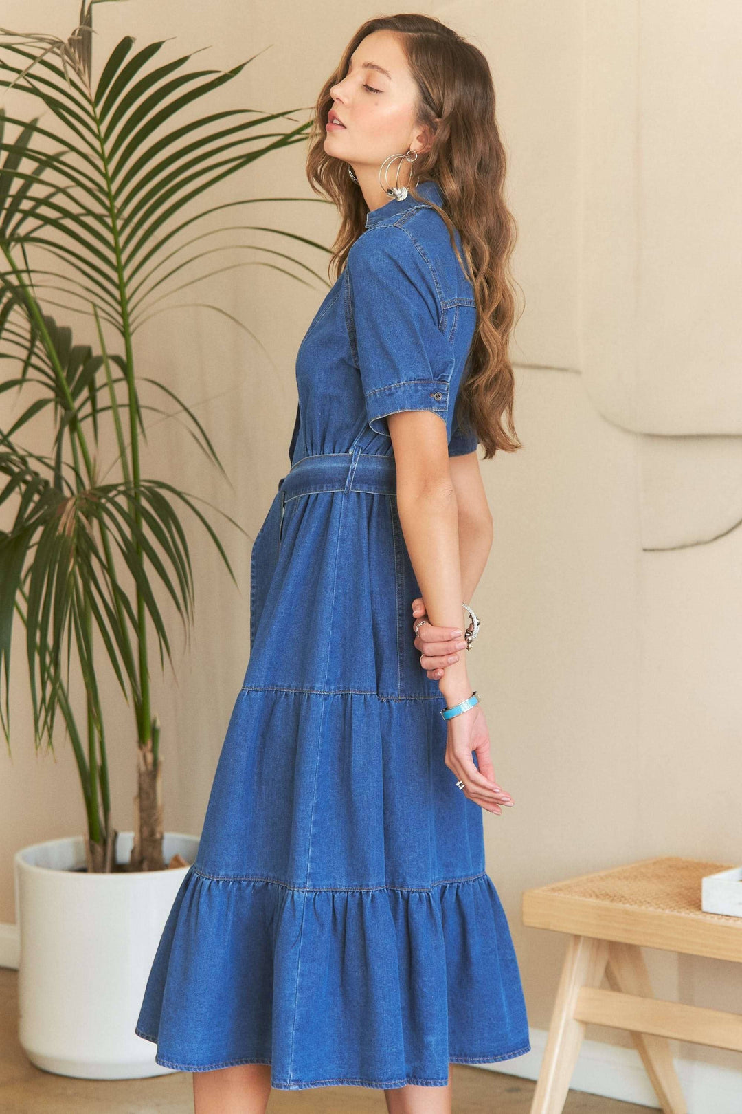 The Harper Belted Denim Midi Dress | Casual & Classic