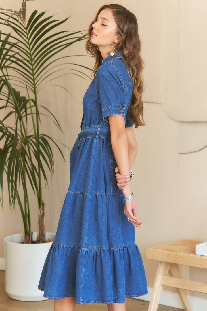 The Harper Belted Denim Midi Dress | Casual & Classic