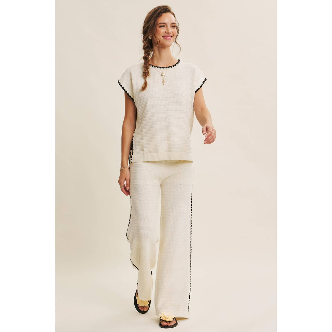 Playful Whipstitch Textured Sweater Top