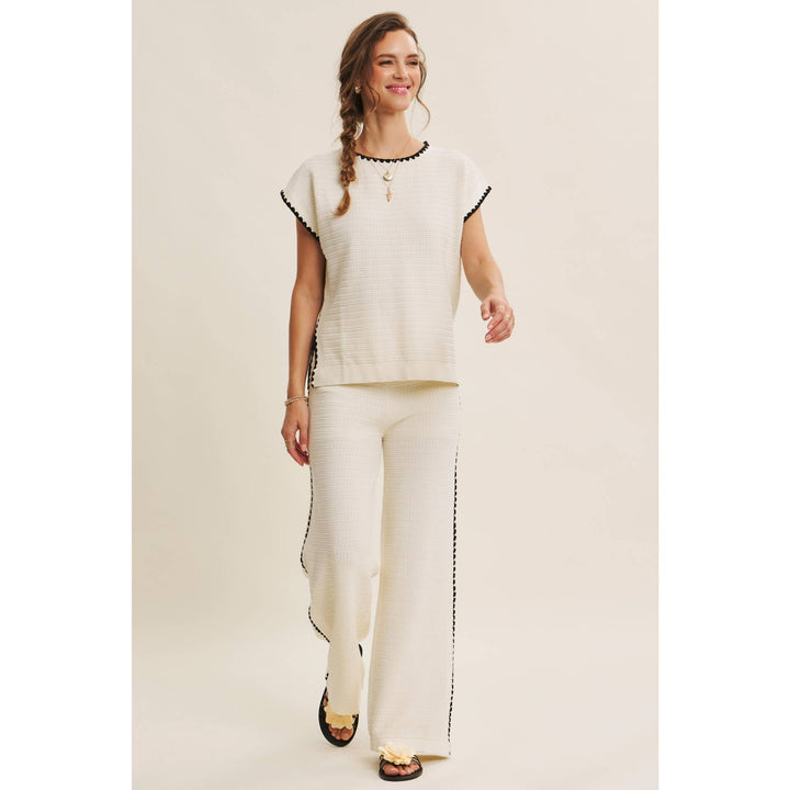 Playful Whipstitch Textured Sweater Top
