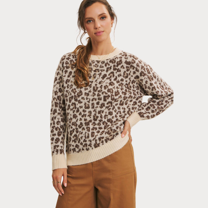 Leopard Print Crewneck Sweater | Cozy Animal Print Knit