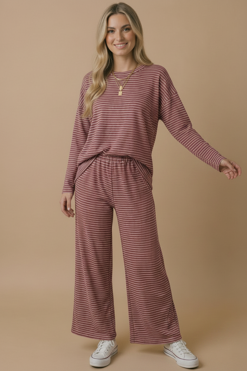 Stripe Elastic Waist With Side Pockets Pants