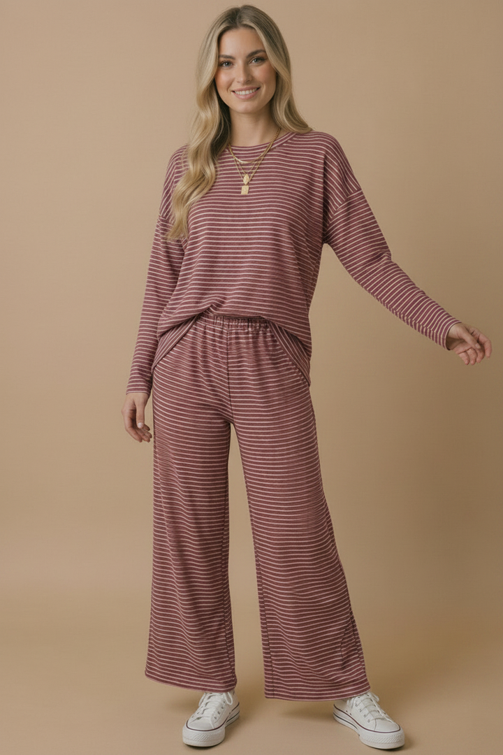 Stripe Elastic Waist With Side Pockets Pants
