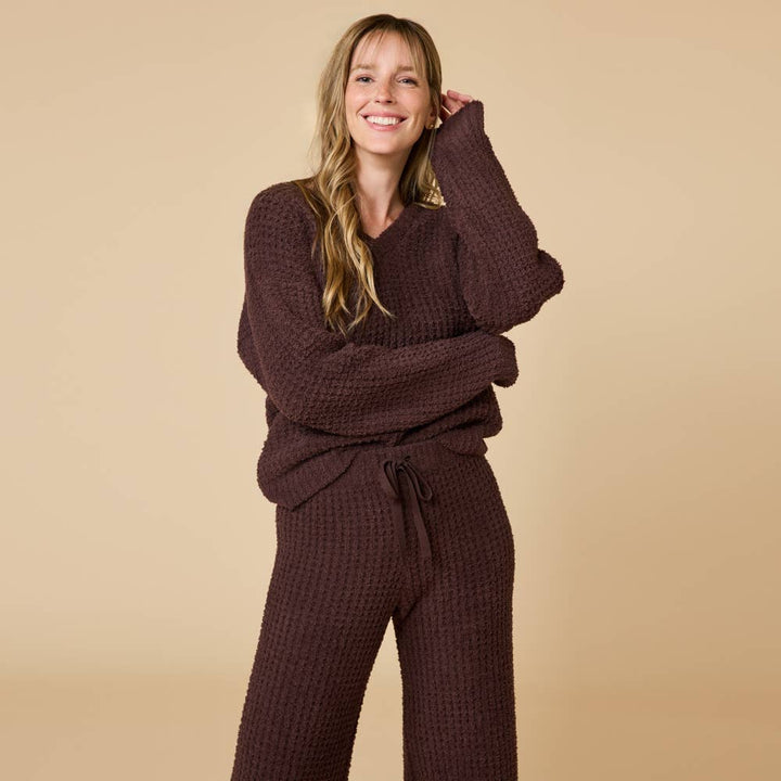 Marshmallow Waffle V-Neck Lounge Set for Women