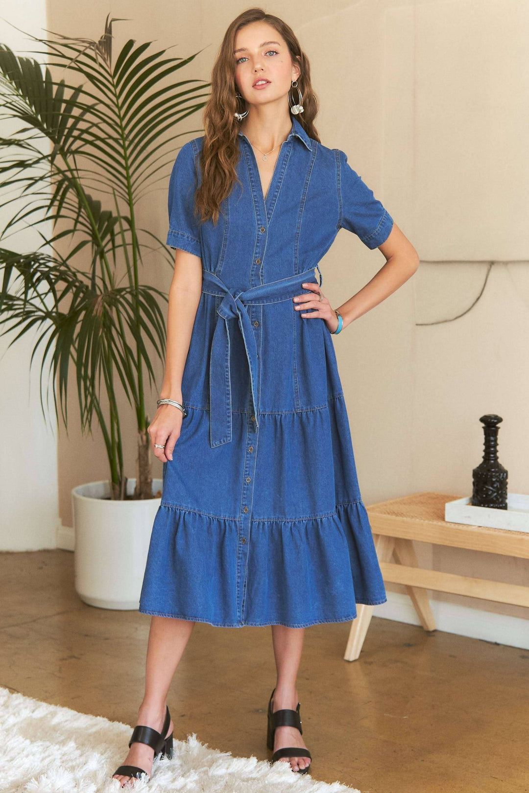 The Harper Belted Denim Midi Dress | Casual & Classic
