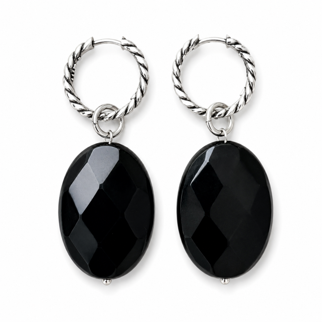 Black Onyx Toggle Choker & Huggie Earring Set