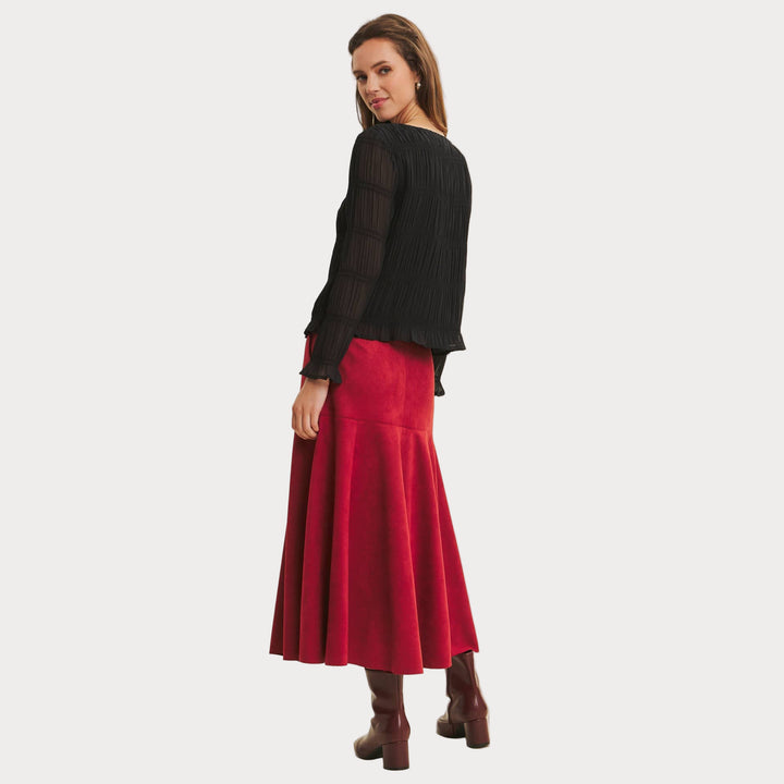 Vegan Suede A-Line Midi Skirt