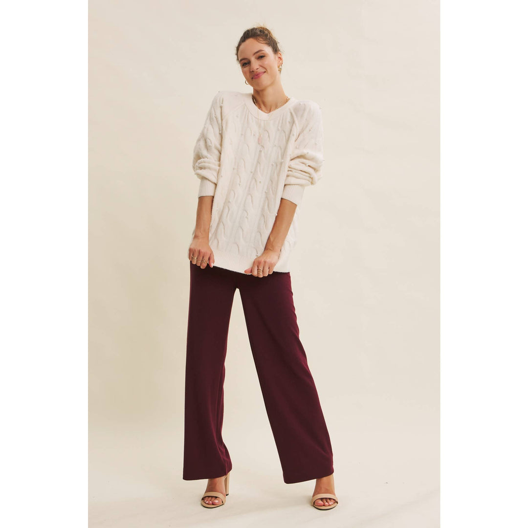 Pearl Embellished Wool Cable Knit Tunic – Conscious Glamour