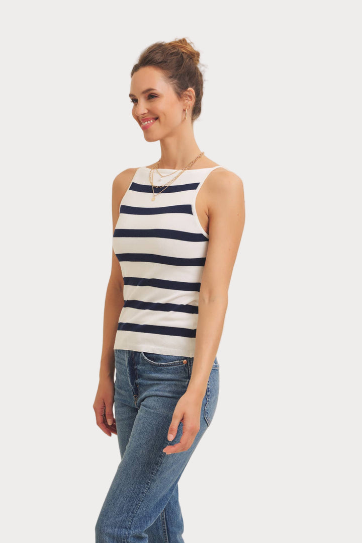 Striped Sweater Tank | Navy & White Breton Stripe Knit Top
