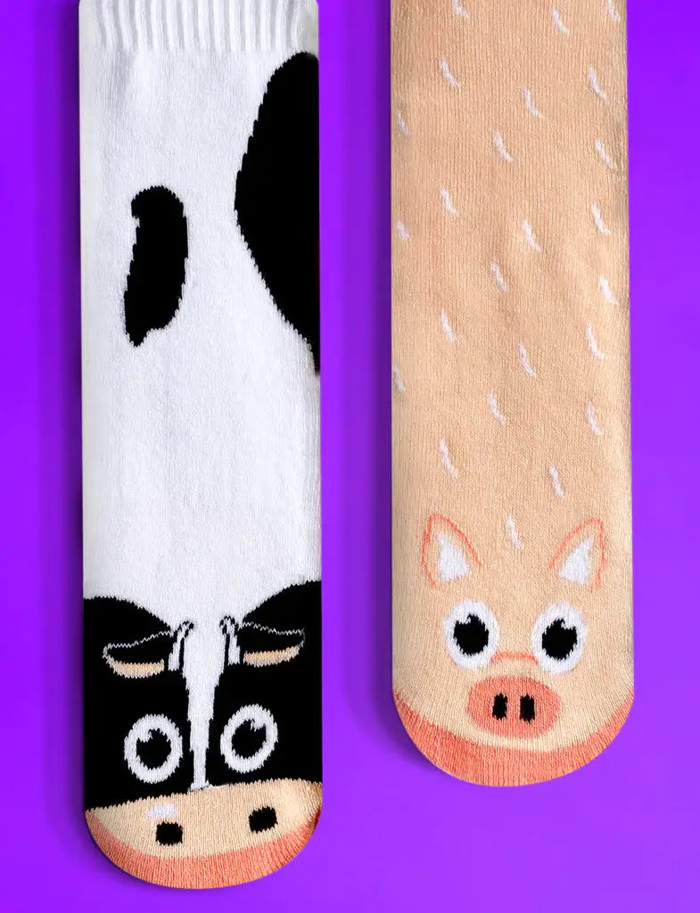 Cow & Pig Mismatched Non-Slip Kids Socks