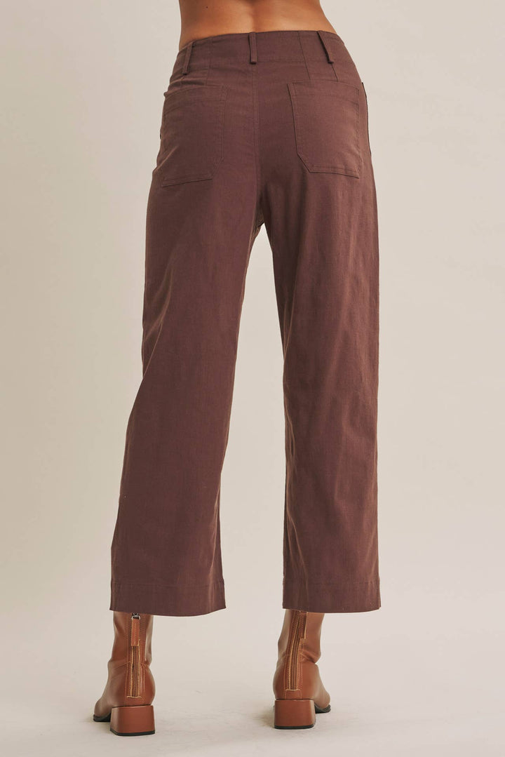 High Waisted Wide Leg Crop Pants | Linen Blend
