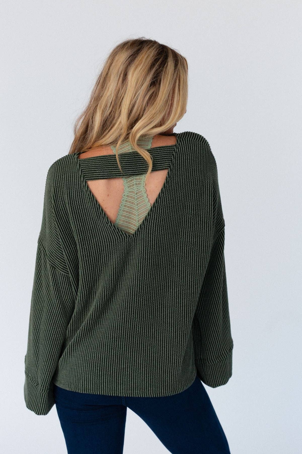 Love It Round Neckline Textured Top - Olive