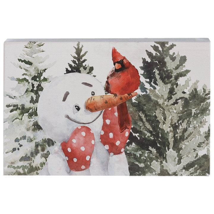 Snowman Cardinal Christmas Tabletop Block Sign Decor