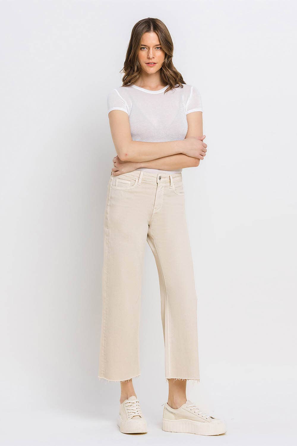 White Swan - High Rise Crop Wide Leg Jeans