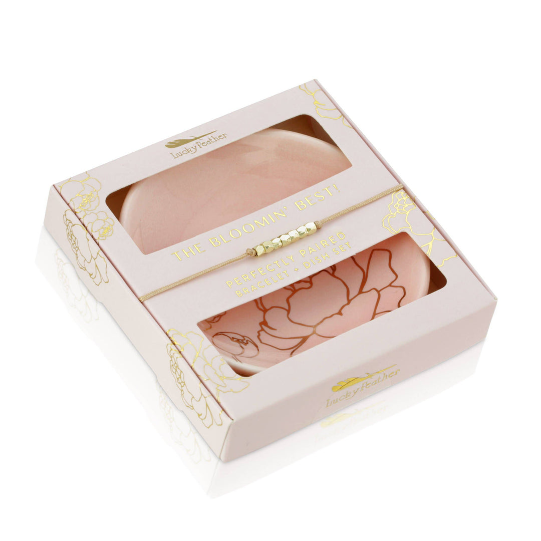 The Bloomin' Best bracelet and floral trinket dish gift set with pink and gold accents