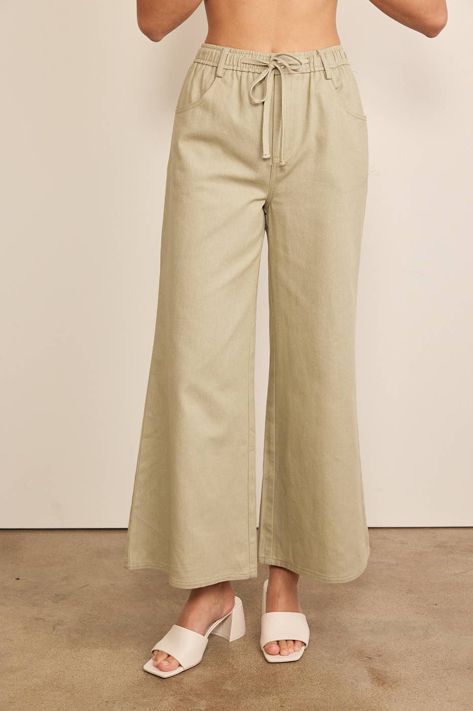 WIDE LEG DENIM PANTS WITH ELASTIC WAISTBAND