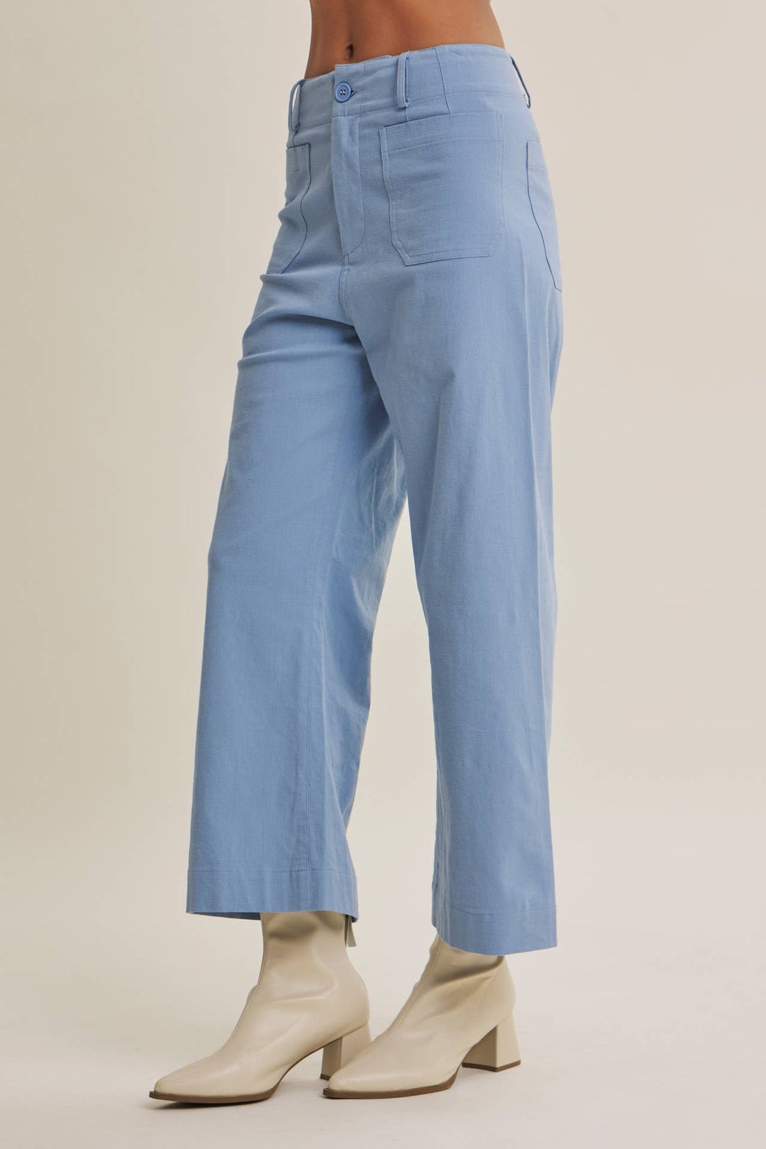High Waisted Wide Leg Crop Pants | Linen Blend