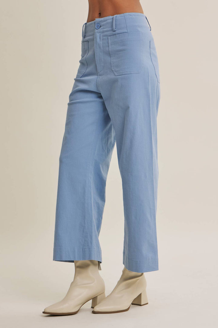High Waisted Wide Leg Crop Pants | Linen Blend