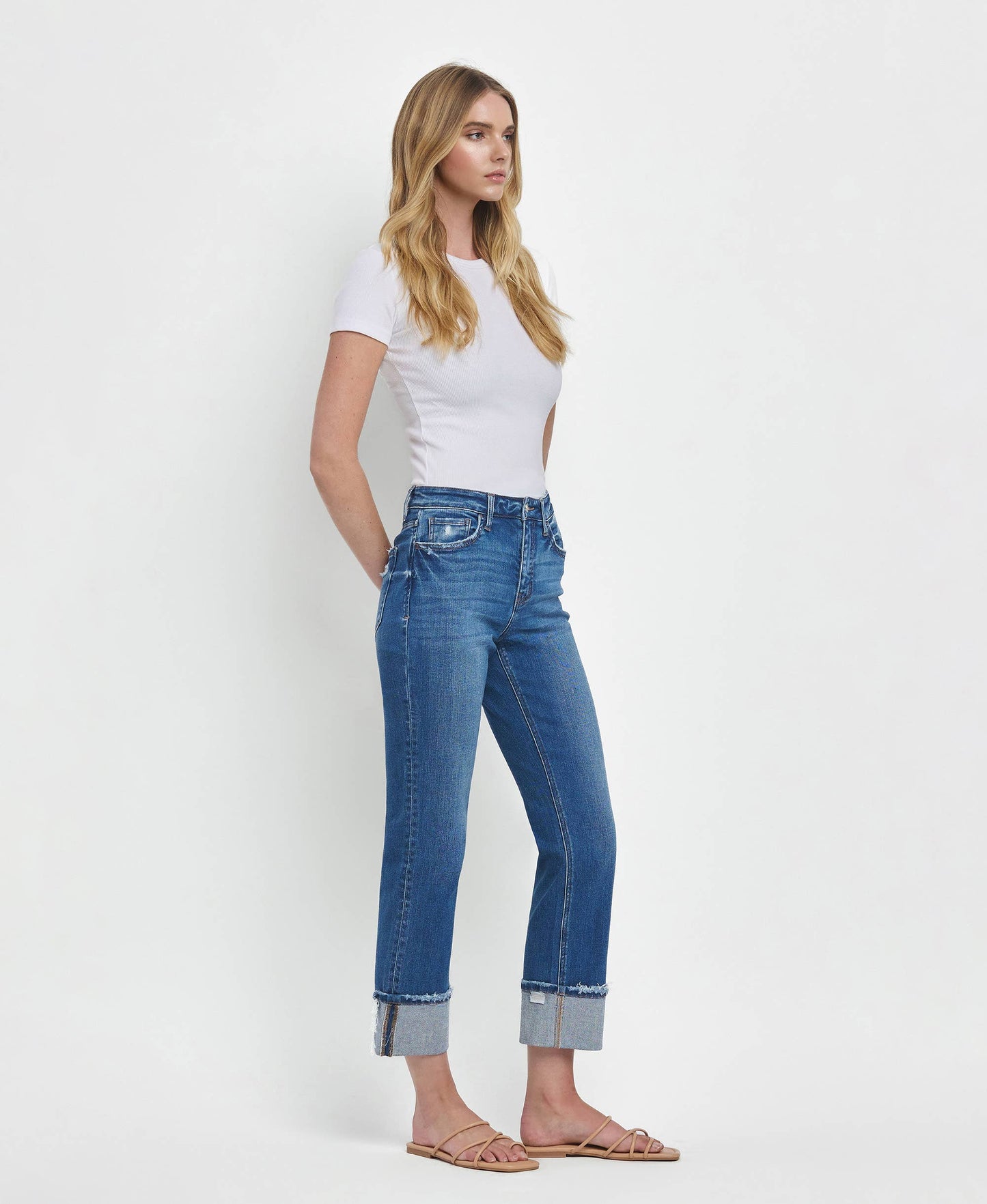 Victoria - High Rise Cuffed Straight Jeans