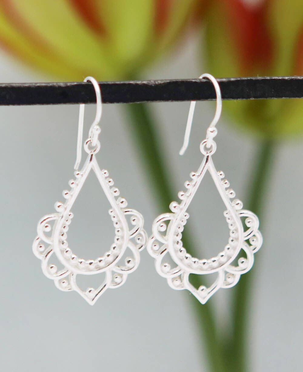 Sterling Silver Beaded Lotus Earrings