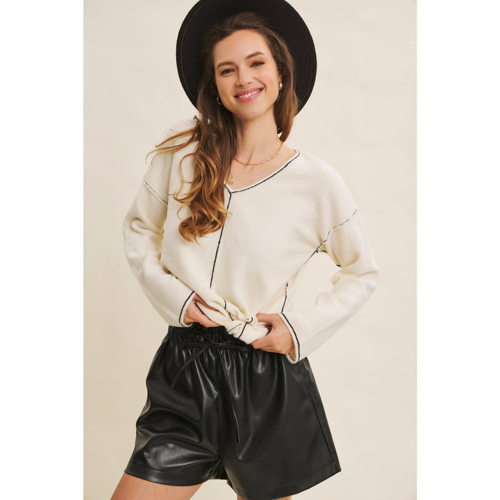 Contrast Stitch V-Neck Sweater