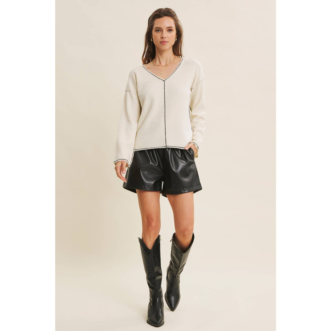 Contrast Stitch V-Neck Sweater