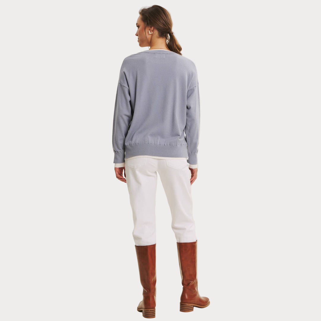 Lightweight Two-Tone Sweater | Soft Viscose Layered-Look Knit