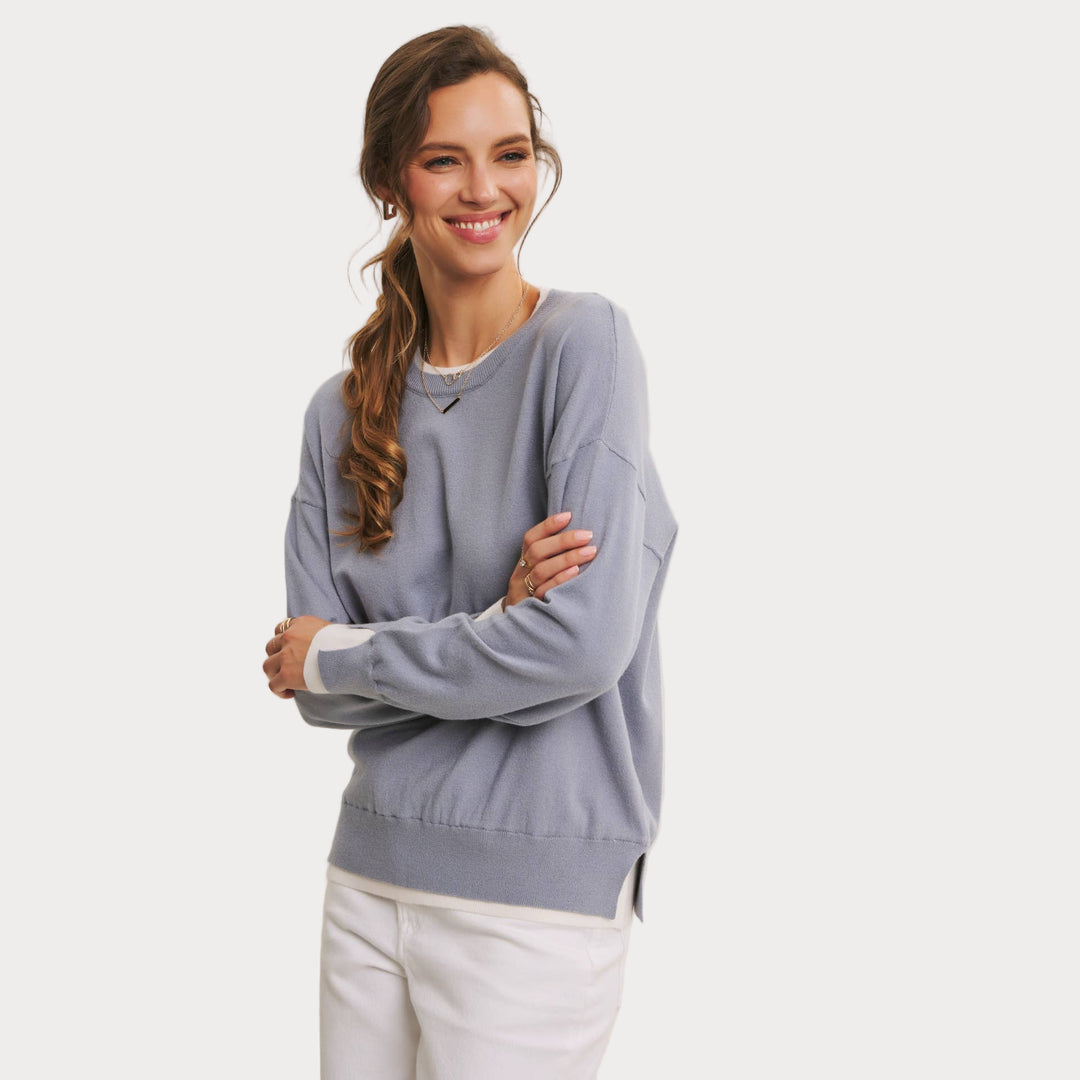 Lightweight Two-Tone Sweater | Soft Viscose Layered-Look Knit